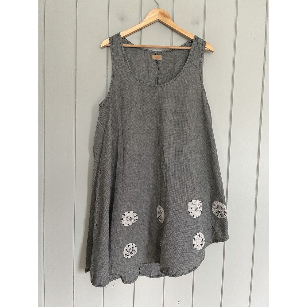 Tulip Tunic Dress XL Black White Houndstooth Sleeveless Scoop Neck Applique